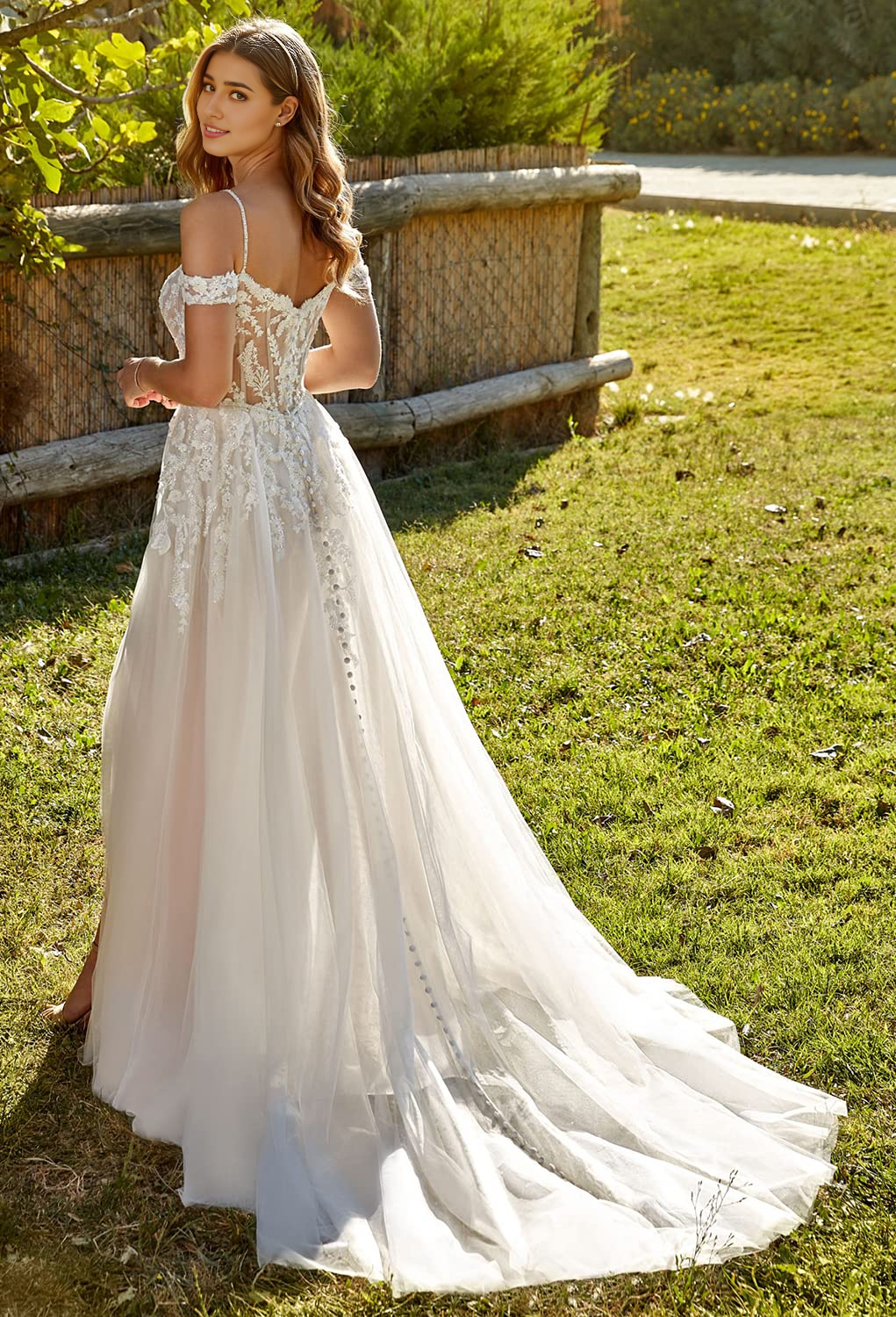 New Pattern Wedding Dress Spaghetti Strap Lace Appliqued Beach Side fork Wedding Bridal Gowns Formal Women's Dresses