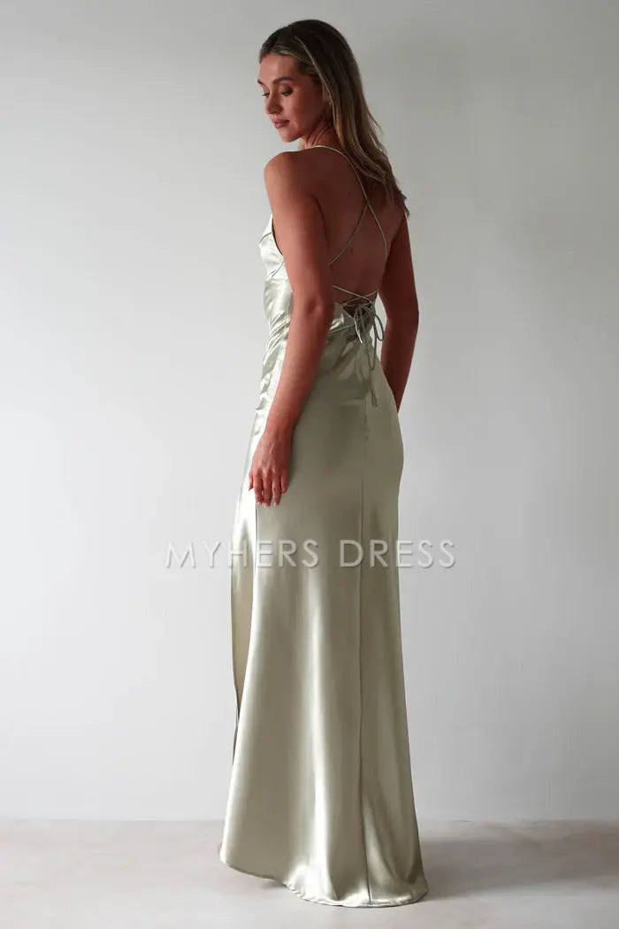 My Hers Prom Dress Figure Slimming Slip Dress Straight Neckline Low Back Adjustable Tie Straps Elegant Simple Ladies Formal Dress
