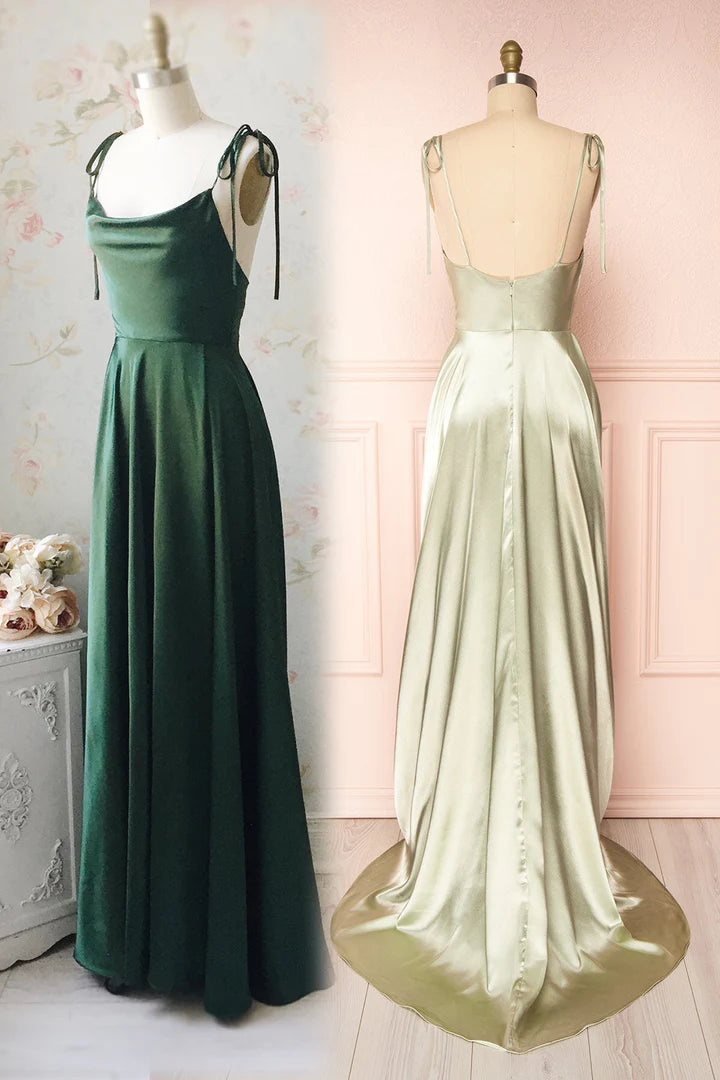 A-line Cowl Neck Long Formal Dress