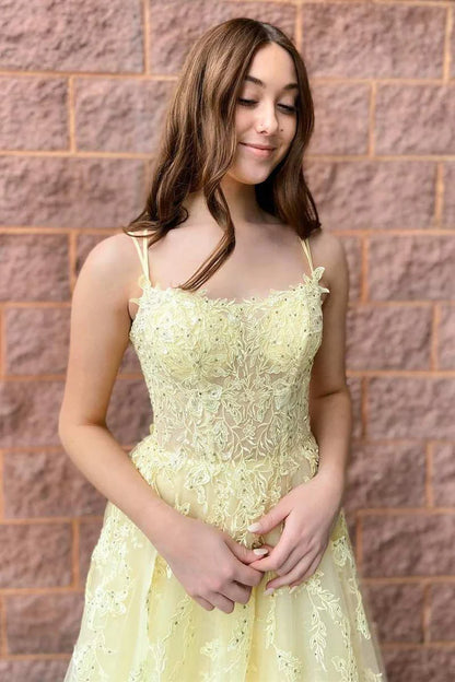 Tulle Applique Lace-Up A-Line Long Prom Dress