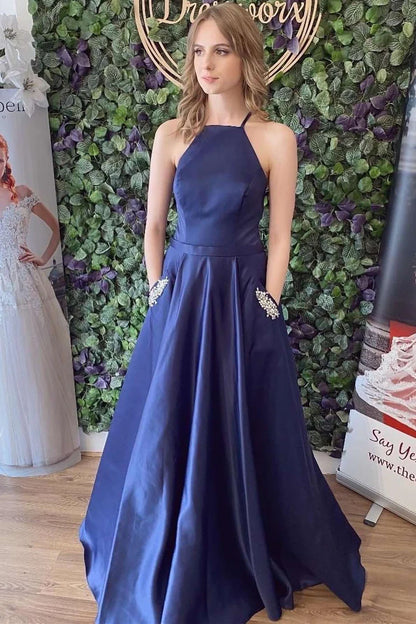 Satin Lace-Up Back A-Line Prom Dress