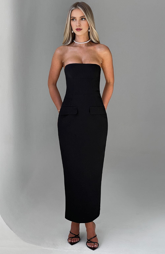 Elegant Strapless Mermaid Rear Fork Sheath Dresses Fake Pocket Decoration Bridesmaid Dresses Wedding Guests Dresses