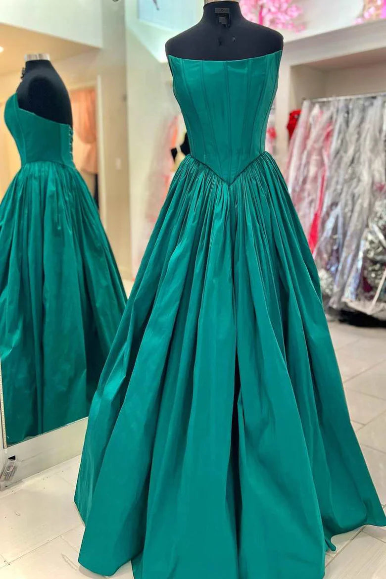 Strapless Lace-Up Back A-Line Prom Dress