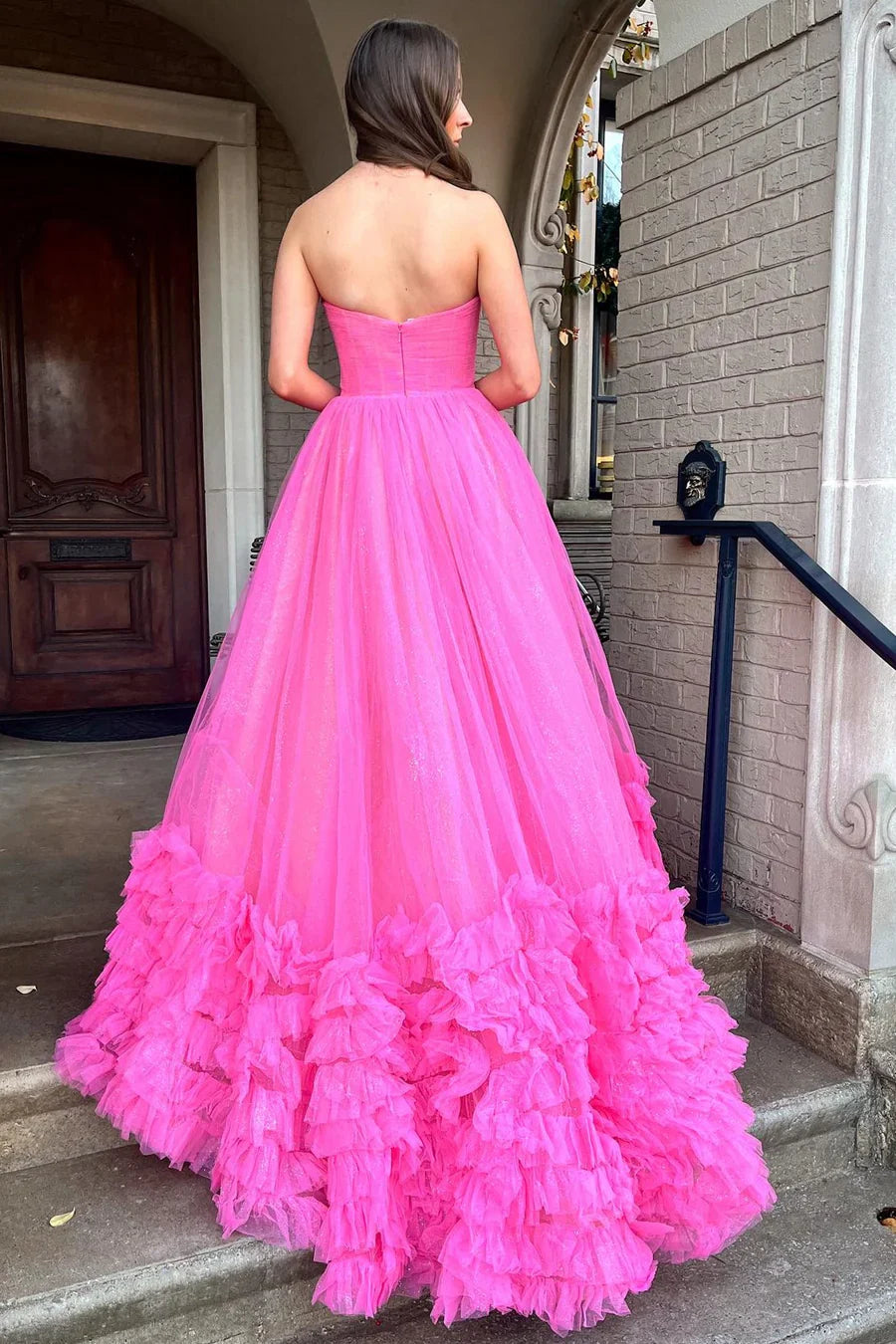 Tulle Strapless Tiered Ball Gown with Ruffles
