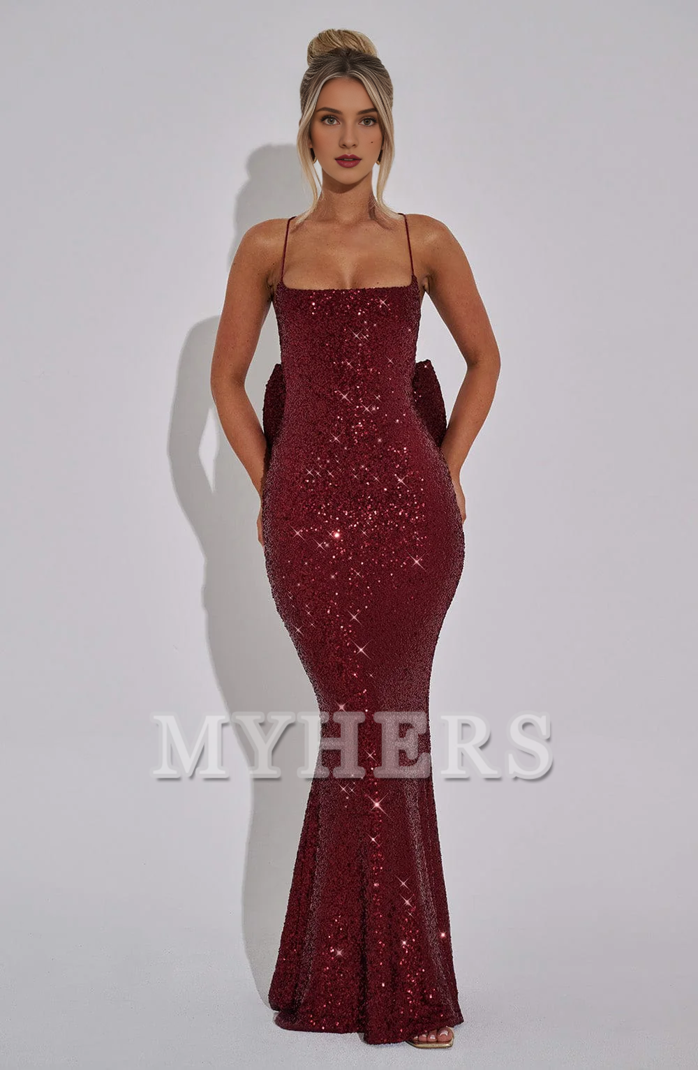 Mermaid Luxury High Quality Sequin Elasticated Spaghetti Straps Crossover Strap Back Detachable Bow Back Dresses Bridesmaid Dresses Wedding Guests Dresses