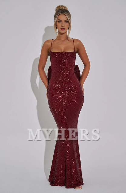 Mermaid Luxury High Quality Sequin Elasticated Spaghetti Straps Crossover Strap Back Detachable Bow Back Dresses Bridesmaid Dresses Wedding Guests Dresses
