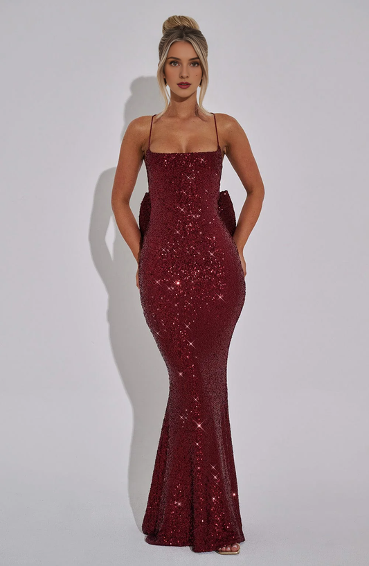Mermaid Luxury High Quality Sequin Elasticated Spaghetti Straps Crossover Strap Back Detachable Bow Back Dresses Bridesmaid Dresses Wedding Guests Dresses