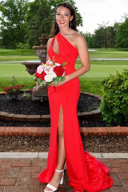 One-Shoulder  Keyhole Mermaid Long Prom Dress with Slit
