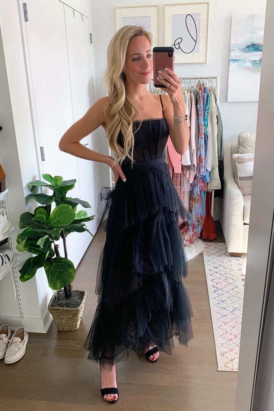 Straps Tiered A-Line Long Prom Dress