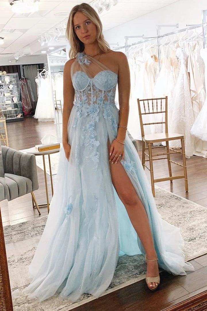 Dreamy Lavender Sheer Mesh One-Shoulder Long Prom Gown