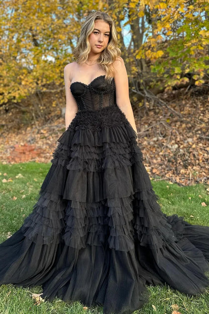 Princess Periwinkle Strapless Tiered Prom Gown