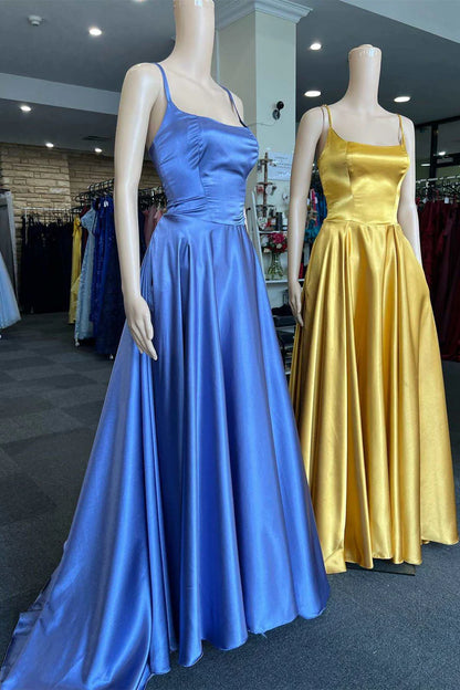 Simple Fuchsia Straps A-Line Long Prom Dress