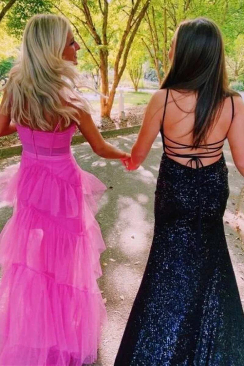 Straps Tiered A-Line Long Prom Dress