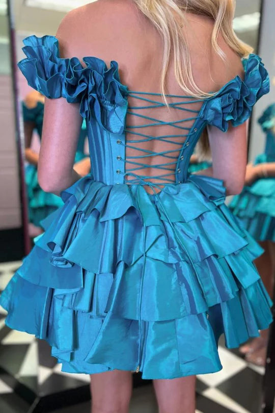 Off the Shoulder Ruffle A-Line Homecoming Dress