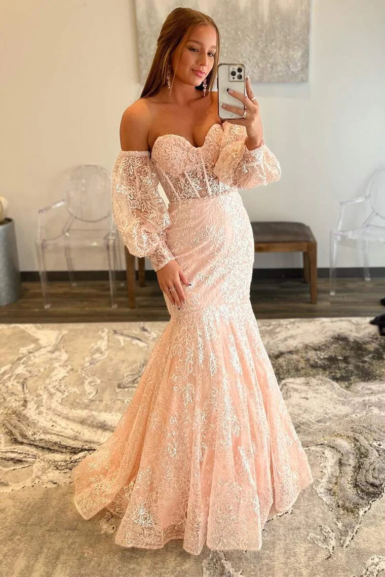 Lace Sweetheart Trumpet Long Prom Gown
