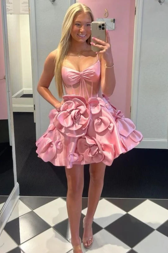 Spaghetti Straps A-Line Homecoming Dress with 3D Floral