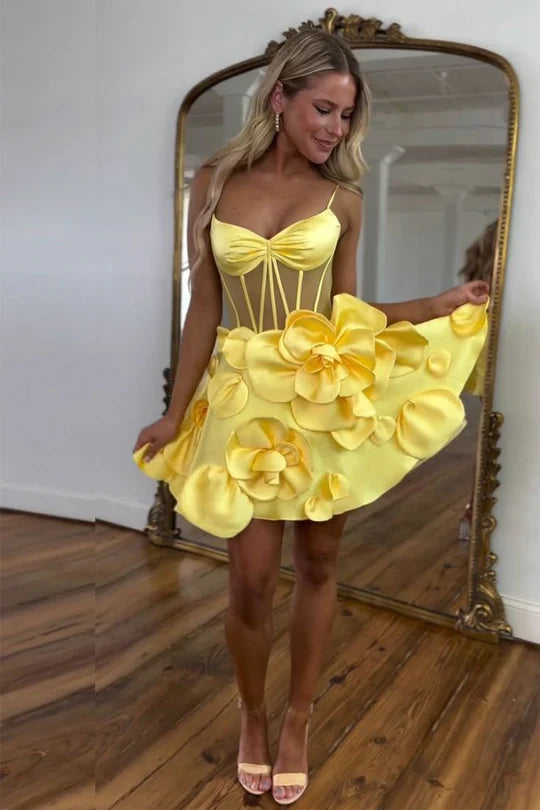 Spaghetti Straps A-Line Homecoming Dress with 3D Floral