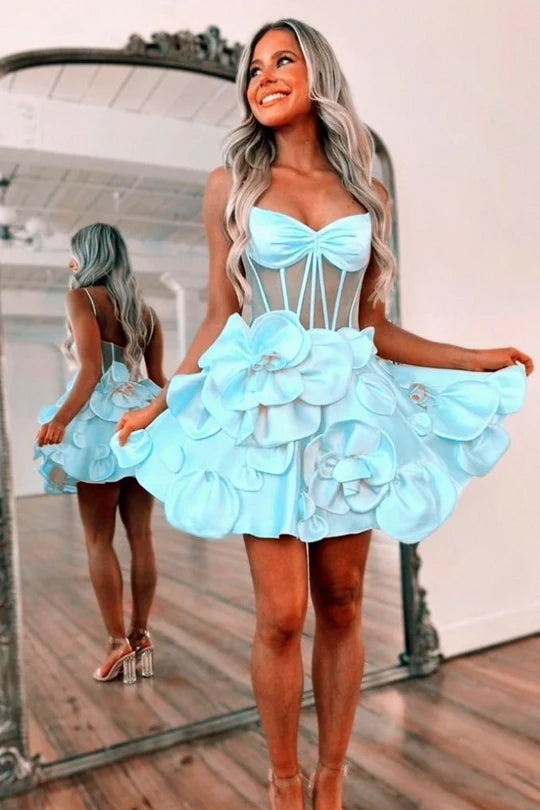 Spaghetti Straps A-Line Homecoming Dress with 3D Floral
