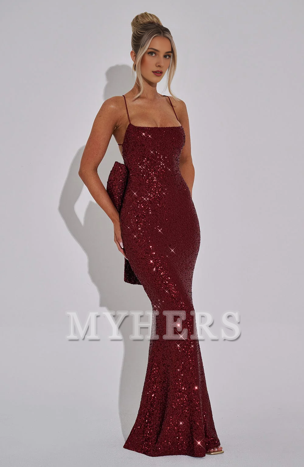 Mermaid Luxury High Quality Sequin Elasticated Spaghetti Straps Crossover Strap Back Detachable Bow Back Dresses Bridesmaid Dresses Wedding Guests Dresses