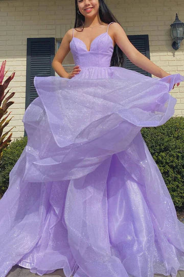 Sparkle Straps Multi-Tiered Long Prom Dress