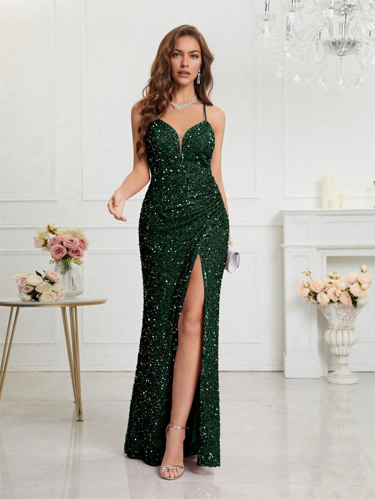 Wedding Guests Dresses Sequin Dress for Women Prom Dress Sexy V-Neck Bodycon Sequin Gowns and Evening Dresses Prom Dresses Formal Wear Dresses
