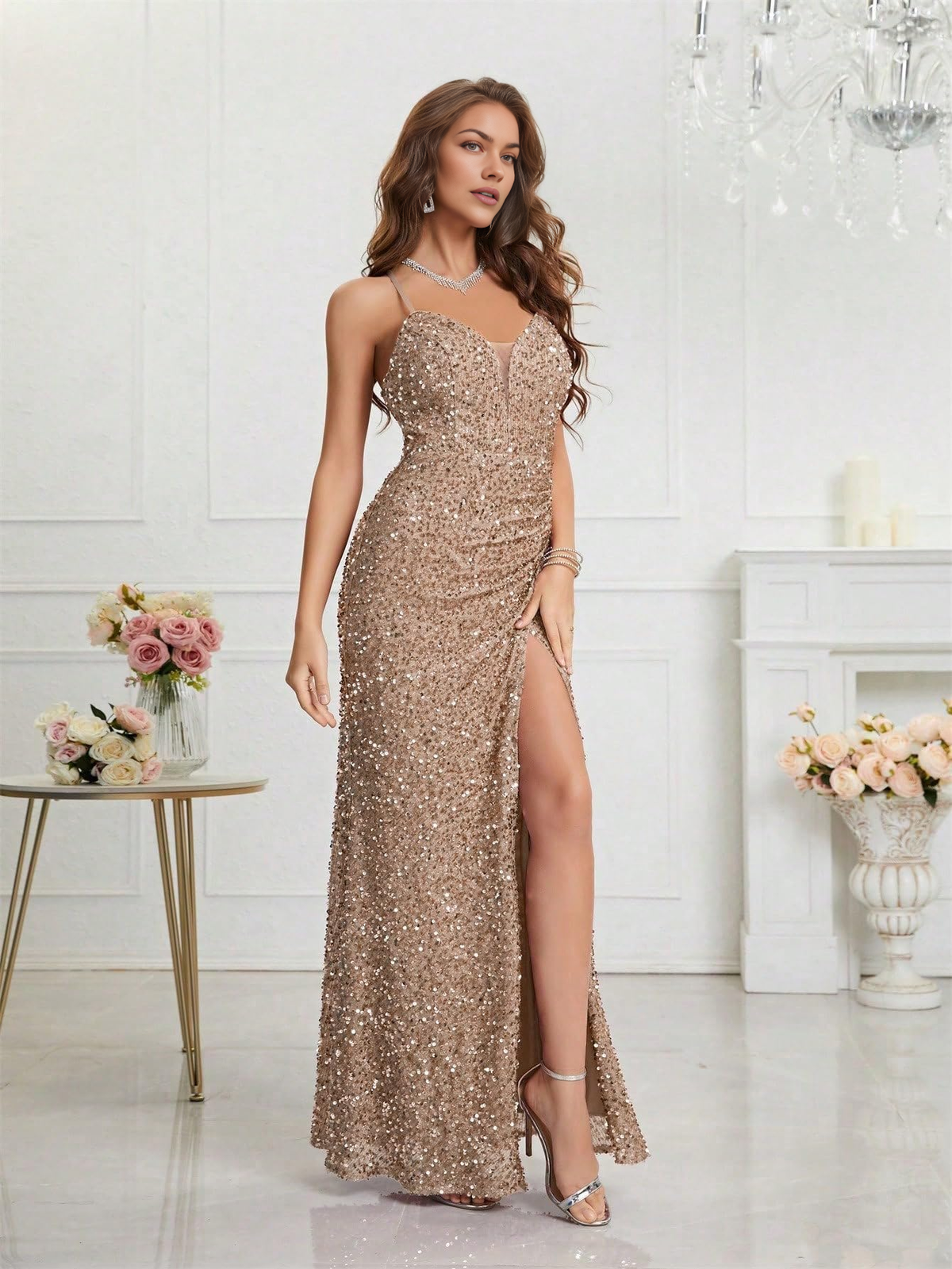Wedding Guests Dresses Sequin Dress for Women Prom Dress Sexy V-Neck Bodycon Sequin Gowns and Evening Dresses Prom Dresses Formal Wear Dresses