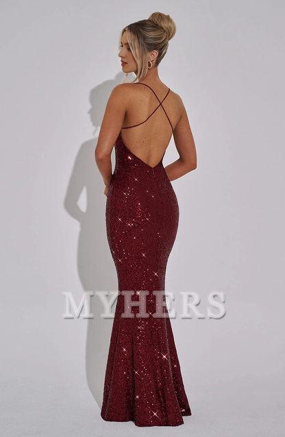 Mermaid Luxury High Quality Sequin Elasticated Spaghetti Straps Crossover Strap Back Detachable Bow Back Dresses Bridesmaid Dresses Wedding Guests Dresses