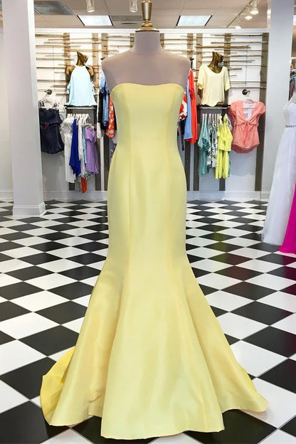 Elegant  Strapless Satin Trumpet Long Formal Dress