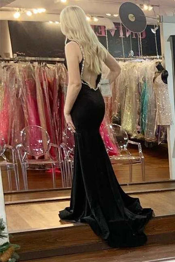 V-Neck Open Back Mermaid Long Formal Dress