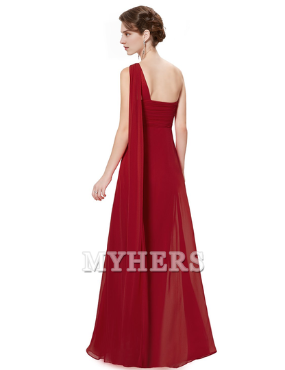 One Shoulder Empire Waist Chiffon Pleated Elegant Long Bridesmaid Dresses Wedding Guests Dresses