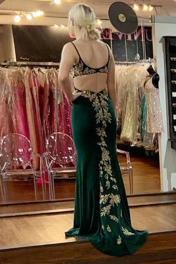 V-Neck Appliques Backless Mermaid Long Formal Dress