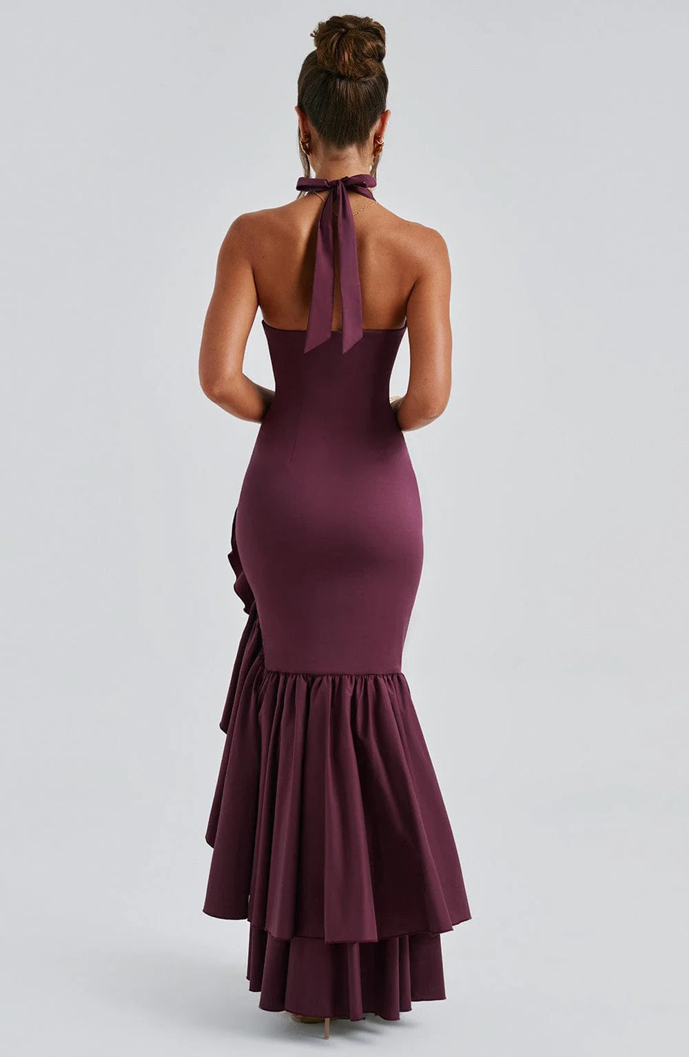 Halter Plunge Neckline Boning in Bodice Irregular Ruffle Skirt Unique Luxury Dresses Bridesmaid Dresses Wedding Guests Dresses
