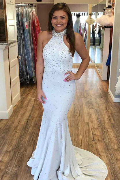 Beaded Halter Keyhole Mermaid Long Formal Dress