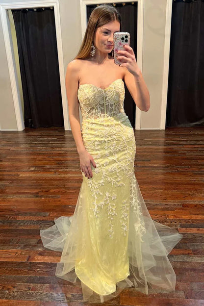 Appliques Sweetheart Lace-Up Trumpet Long Prom Dress