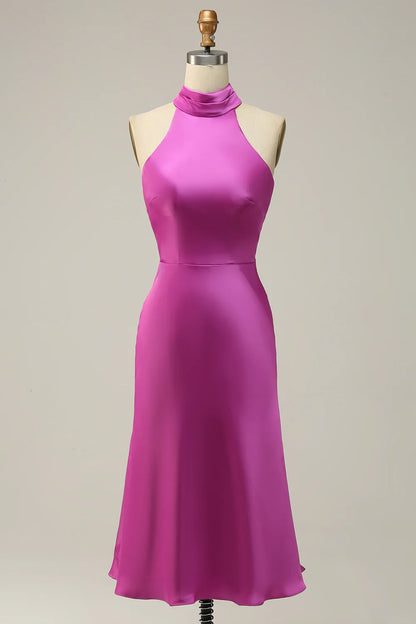 My Hers Ladies Formal Dress Fashion Sheath Halter Neck Open Back Short Skirt Simple Prom Dress