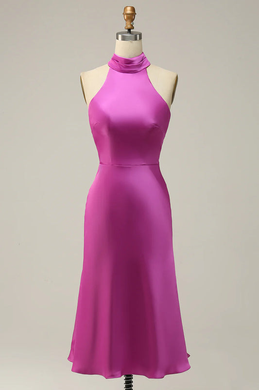My Hers Ladies Formal Dress Fashion Sheath Halter Neck Open Back Short Skirt Simple Prom Dress
