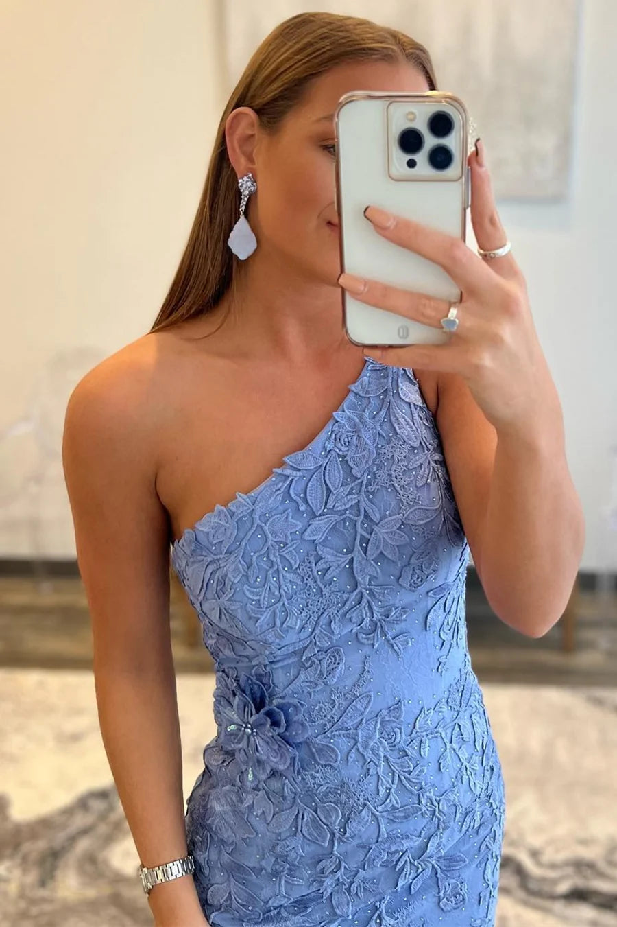 One-Shoulder  Applique Long Formal Dress with Slit
