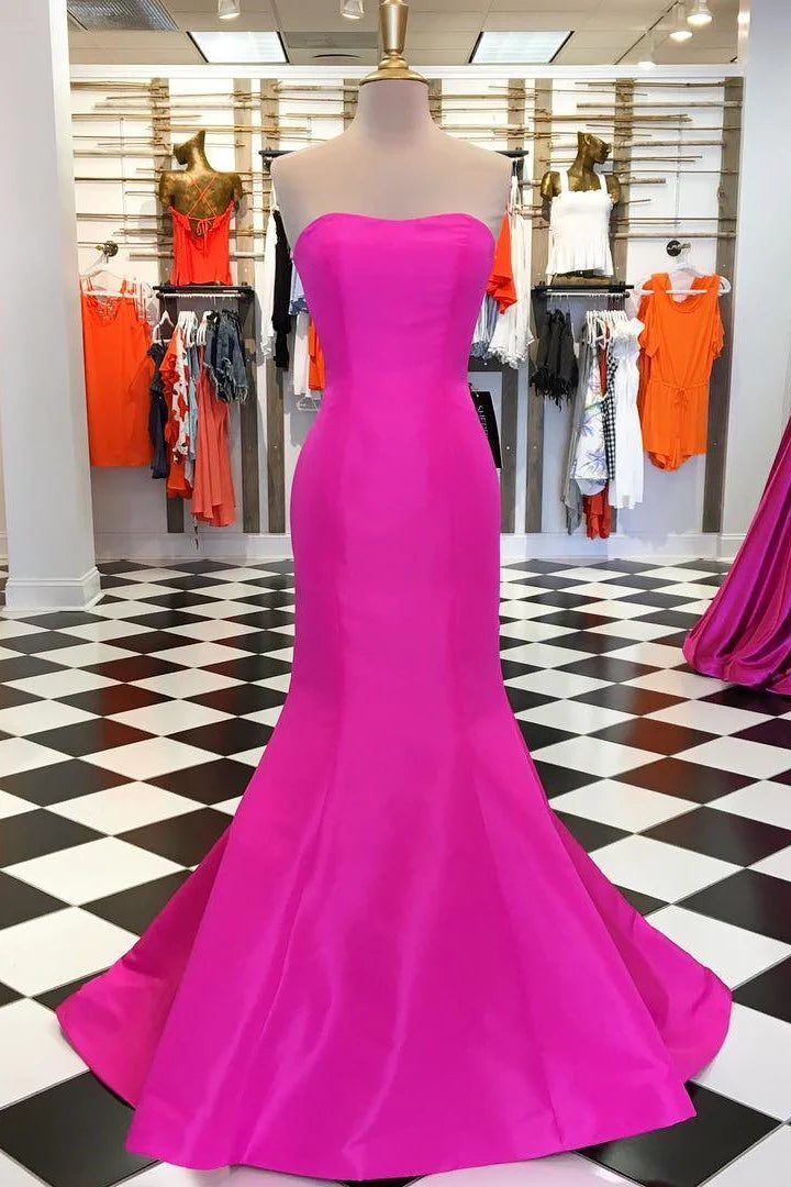 Elegant  Strapless Satin Trumpet Long Formal Dress