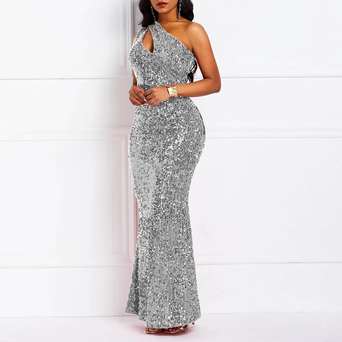 Wedding Guests Dresses Sequins Fashion Sleeveless Oblique Collar Mermaid Women's Maxi Dress Bodycon Dress Party Dress Prom Dresses Formal Wear Dresses
