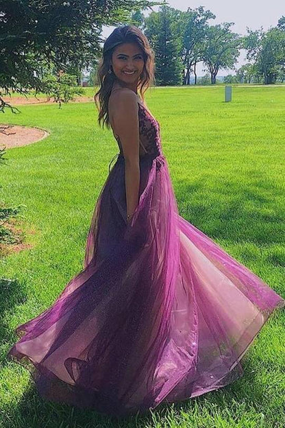 A-line Tulle and Appliques Long Formal Dress
