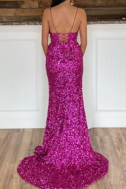Straps  Sequins Mermaid Long Prom Dress