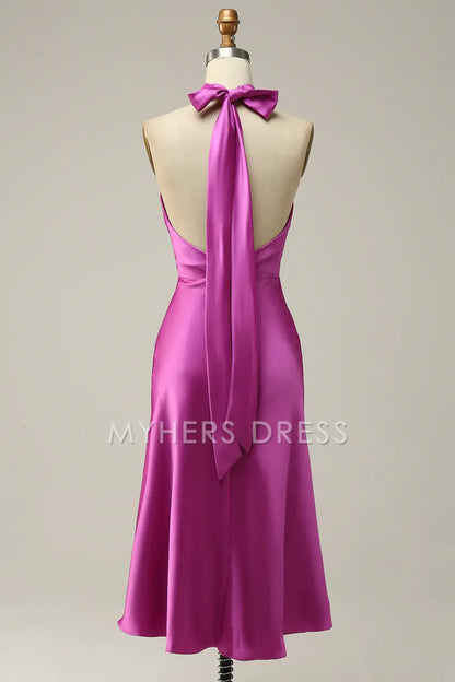 My Hers Ladies Formal Dress Fashion Sheath Halter Neck Open Back Short Skirt Simple Prom Dress