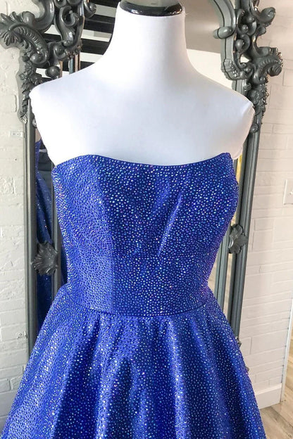 Hunter Green Strapless A-line Long Prom Dress