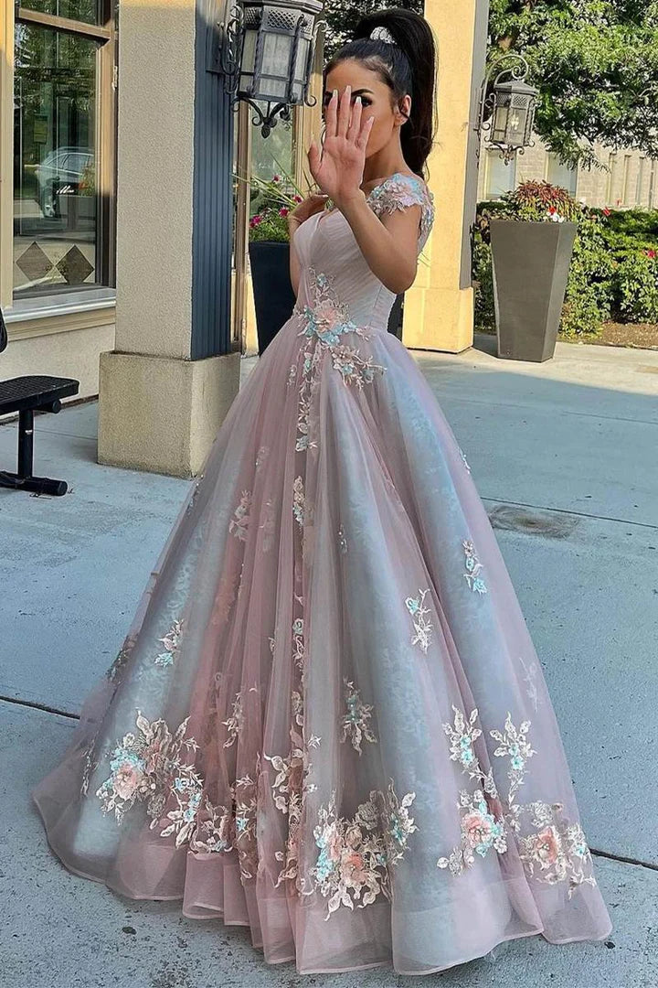 Off the Shoulder  Appliques Long Formal Dress