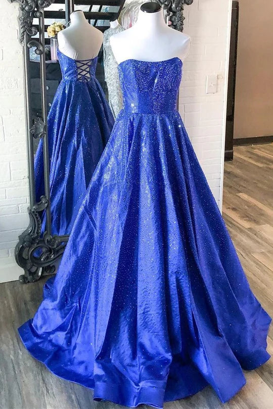 Hunter Green Strapless A-line Long Prom Dress