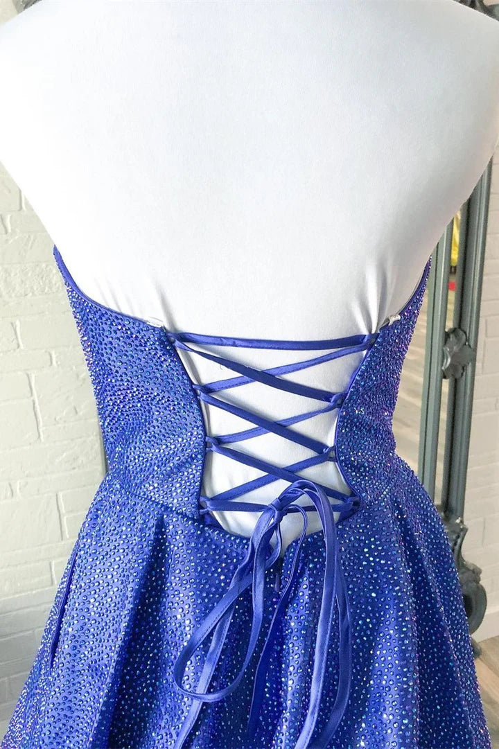 Hunter Green Strapless A-line Long Prom Dress