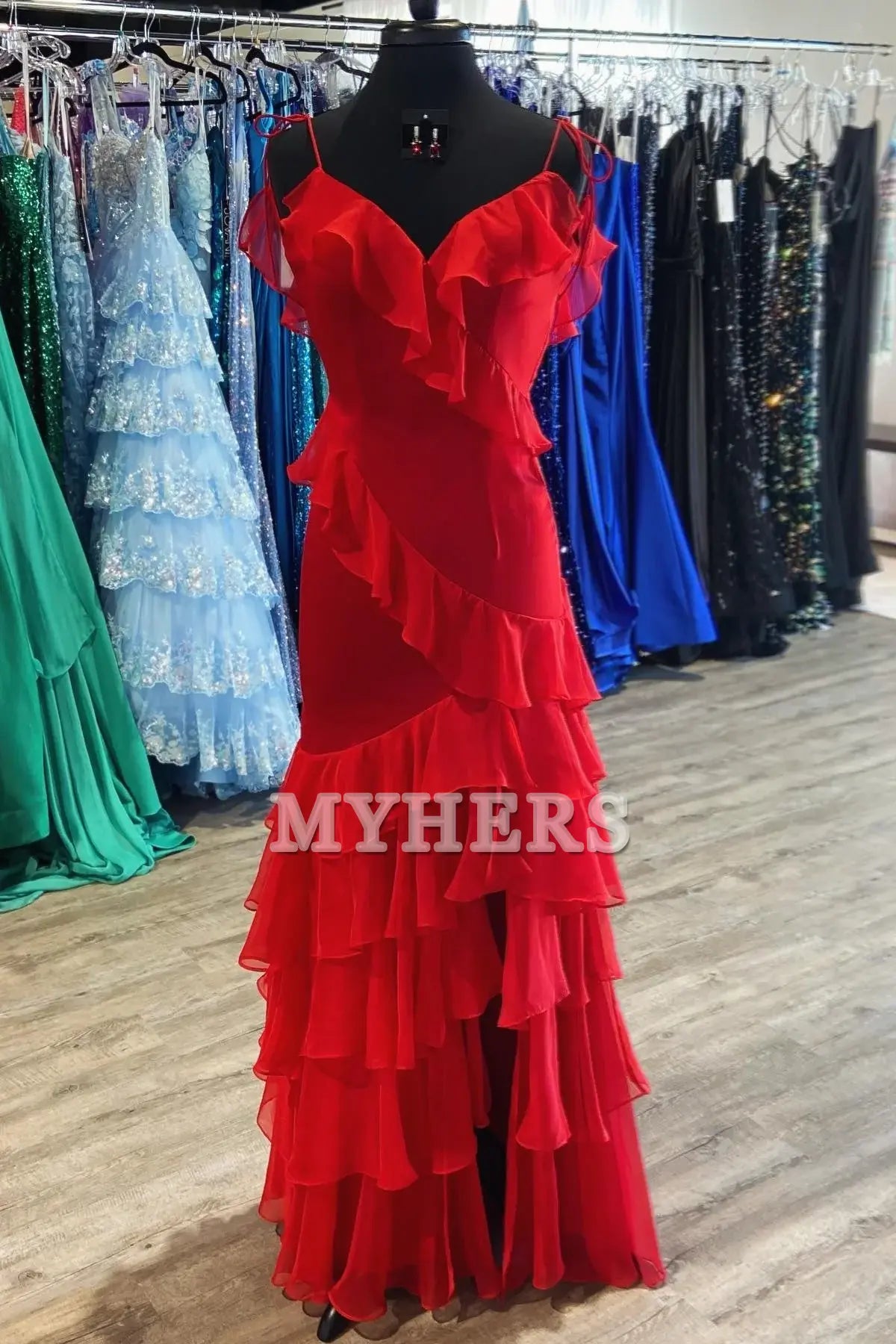 Formal Women's Dresses Wedding Guest Dresses Sweetheart Tie Shoulder Mermaid Ruffle Tiered Long Prom Dress Side Fork Sweep Train Charming Evening Dress