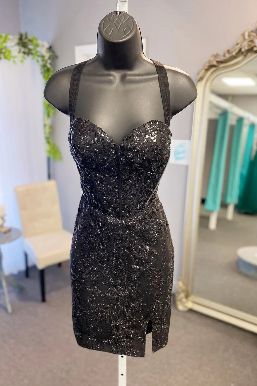 Sequin Lace Sweetheart Bodycon Short Dress