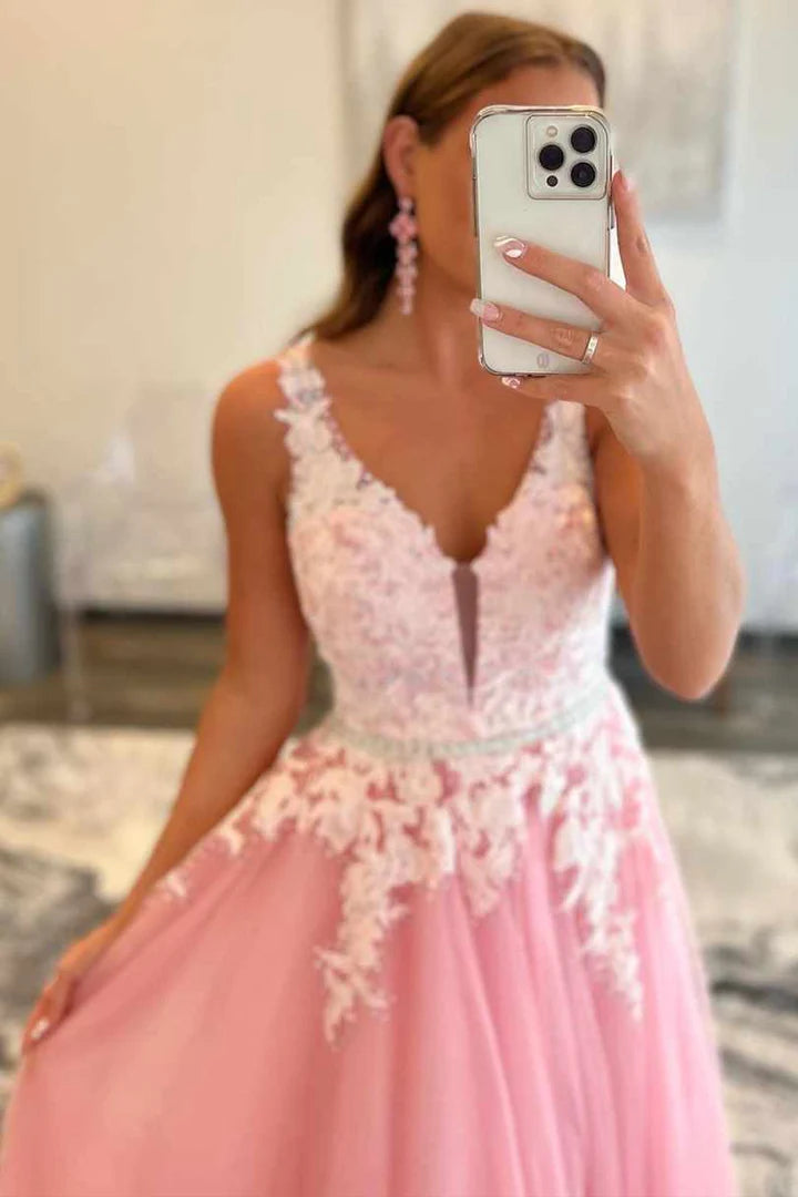Lace Embroidered Backless A-Line Prom Dress