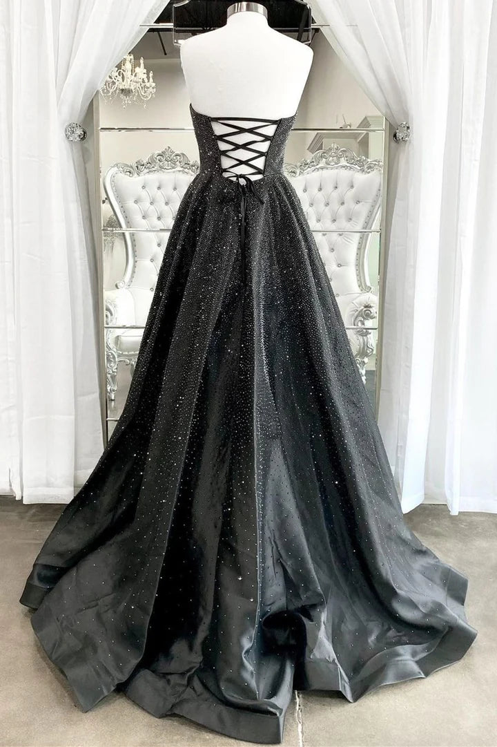 Hunter Green Strapless A-line Long Prom Dress